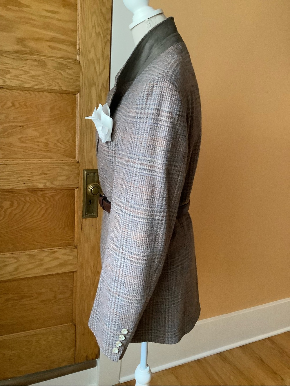 Vintage Men's Tan Glen Plaid Wool Blazer Sport Coat Size 44L 44T Blue Check - Picture 3 of 15
